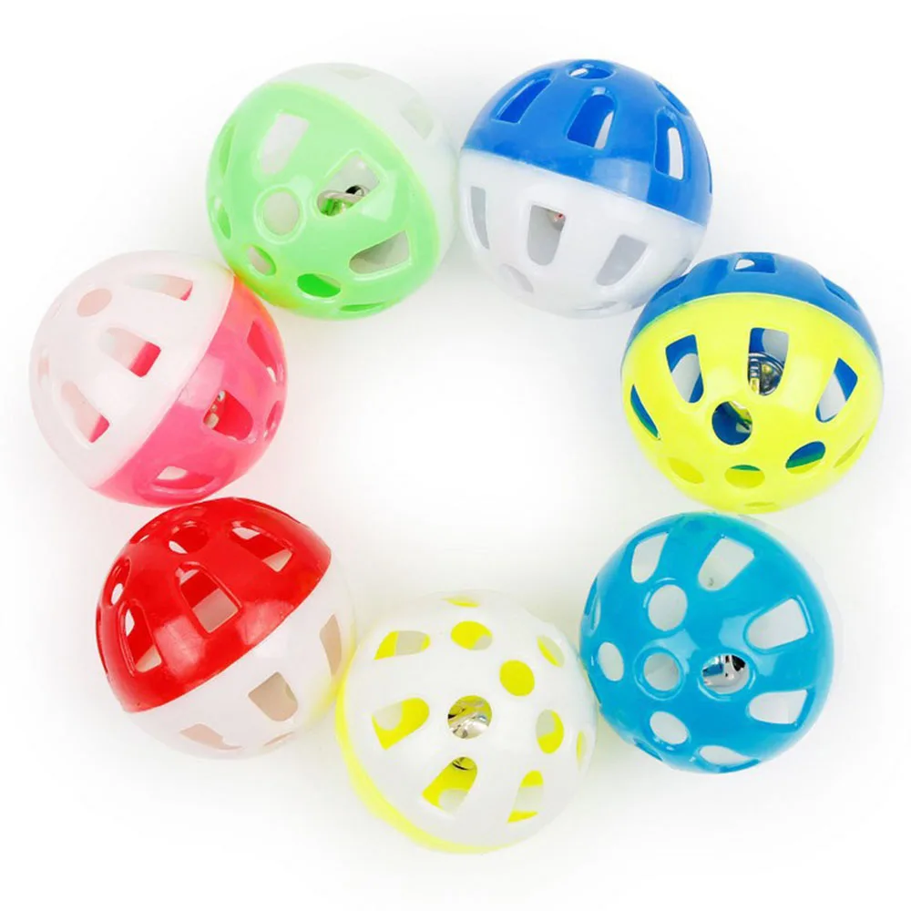 Pelotas de juguete para gatos con campana, bolas huecas de plástico interactivas, juguetes multicolores para mascotas para gatos, suministros divertidos para masticar gatitos - imagen 5