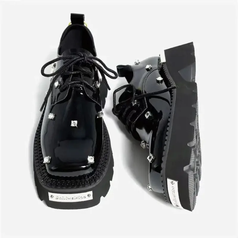 Mocasines de mujer con plataforma de cristal, zapatos Mary Jane gruesos, sandalias deportivas informales 2025, zapatillas de deporte de tendencia de lujo con cordones para mujer