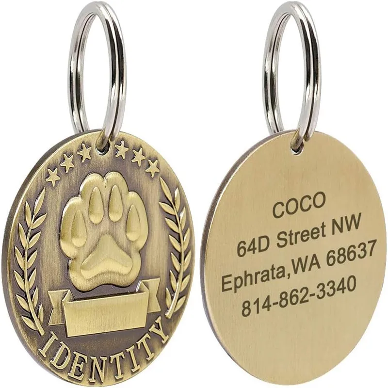 Personalized Engraved Pets ID Tag for Dog Cat Bronze Nameplate Tags Customizable Anti-lost Address Number Dogs Collar ID Pendant - imagen 2