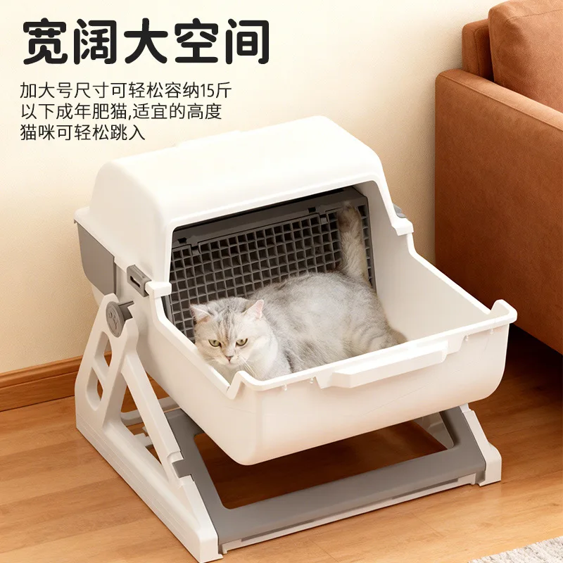 Caja de arena automática grande para gatos – Bandeja sanitaria semiserrada - imagen 4