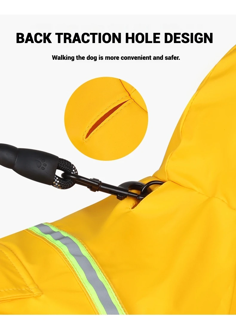 Ropa impermeable para cachorros, impermeable para mascotas con tiras reflectantes, correa ajustable para el vientre y bolsillo de almacenamiento para perros - imagen 3