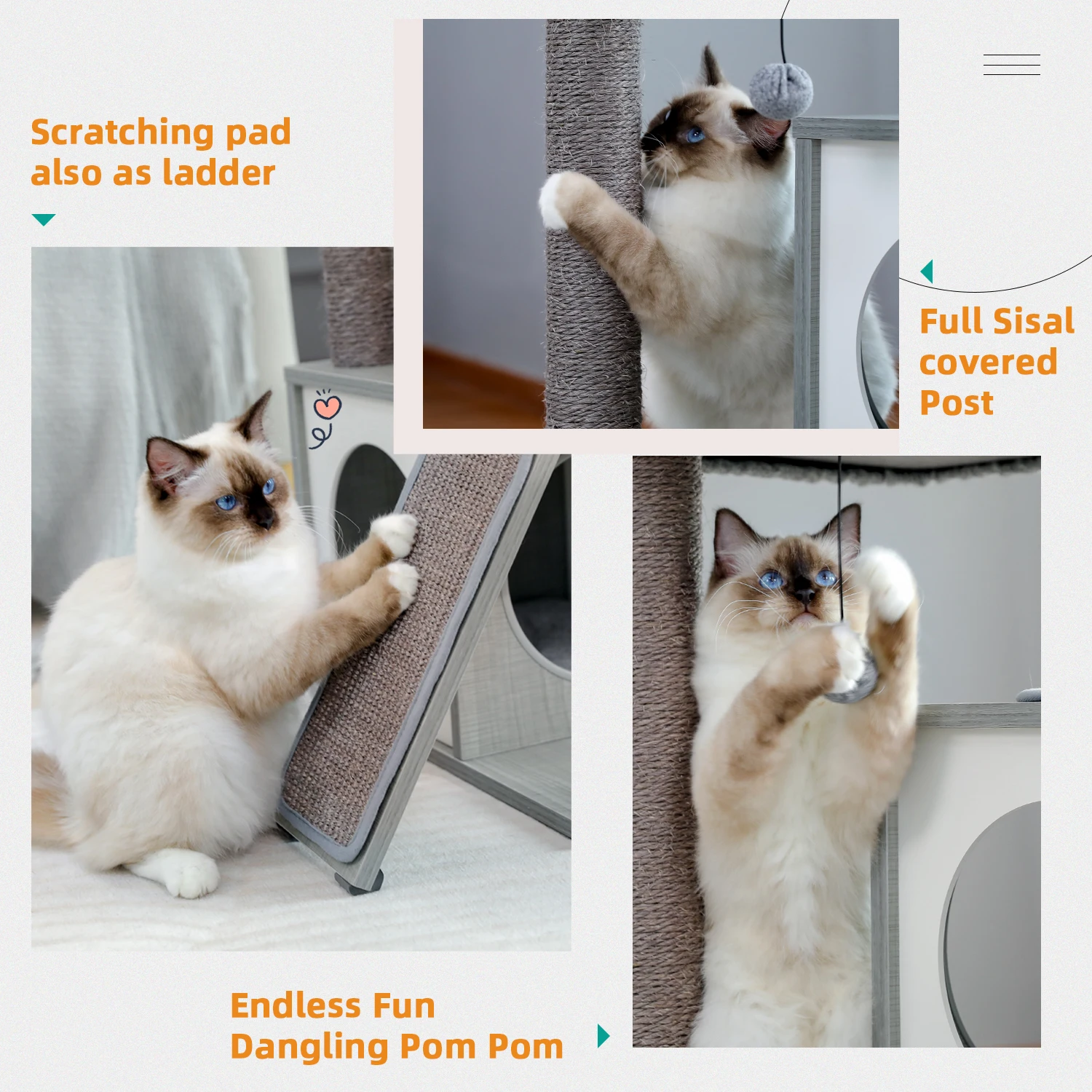Árbol para gatos con rascadores sisal, condos y torre de madera - imagen 4