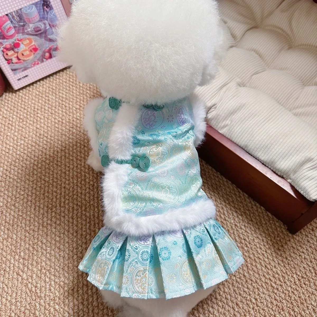 Parkas para perros con cuello de felpa para mascotas, vestido para gatos, otoño e invierno, traje de oso de peluche para mascotas, traje de pareja de Año Nuevo, vestidos para perros pequeños - imagen 3