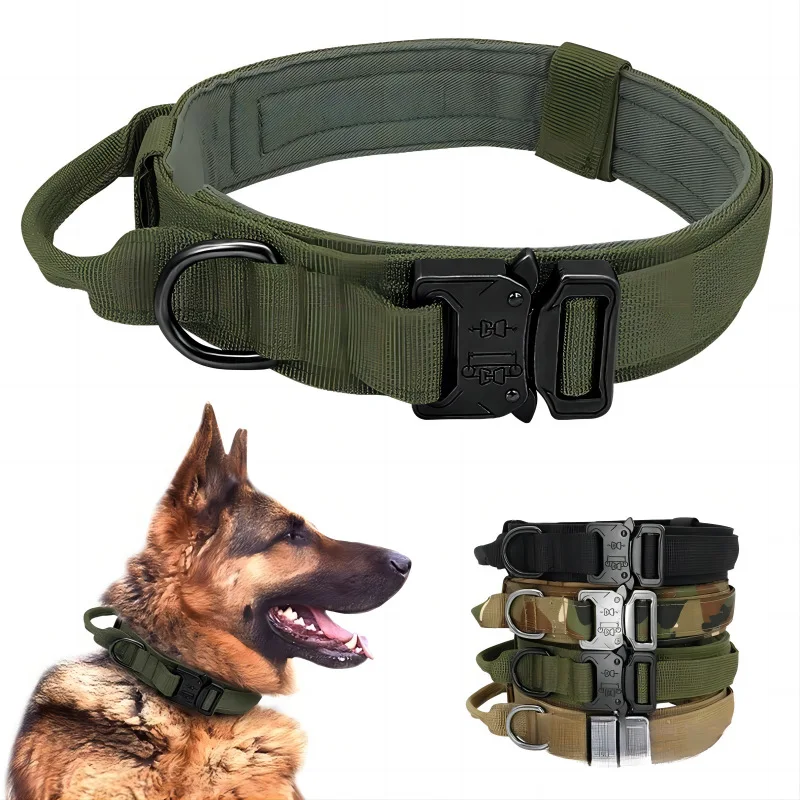 Collar táctico de nailon para perros con asa, ajustable y duradero, adecuado para perros medianos y grandes, accesorios para perros, artículos para mascotas - imagen 2