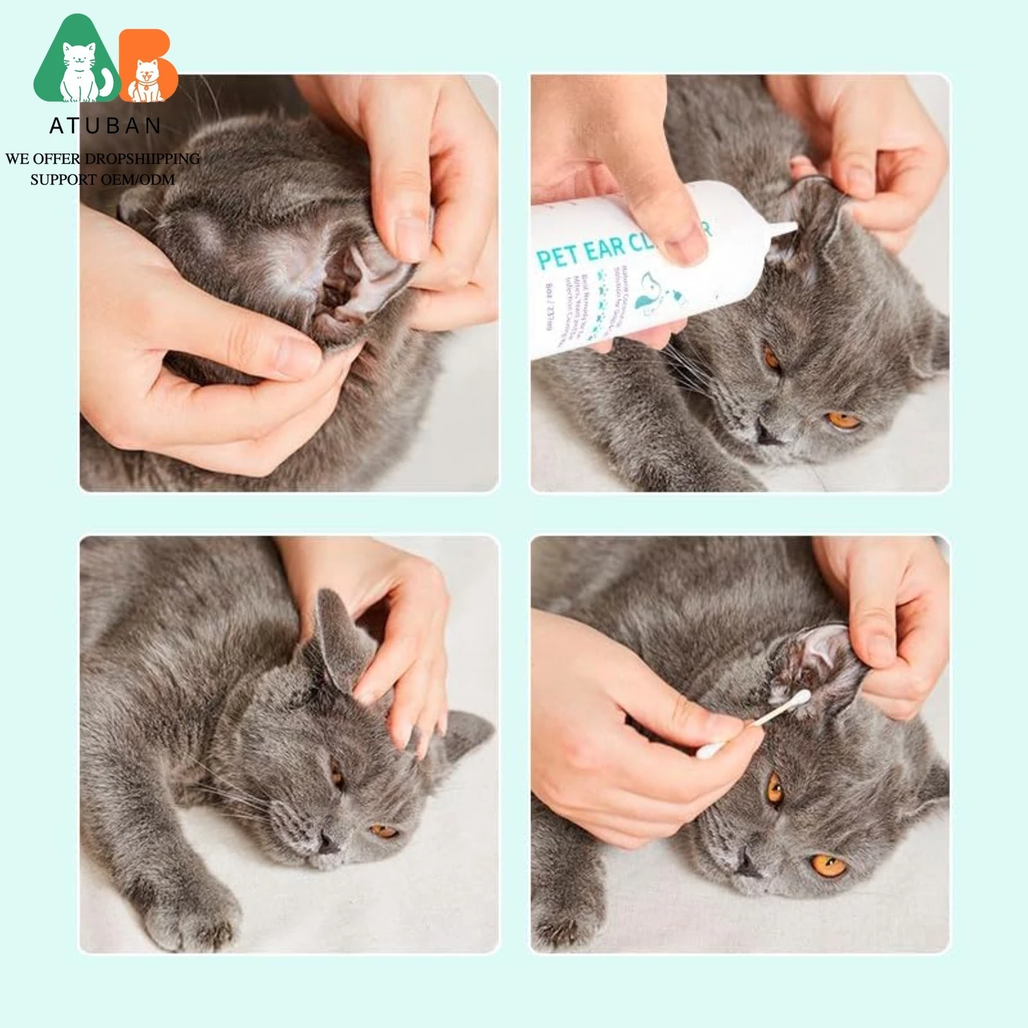 ATUBAN Limpiador de oídos para Perros y Gatos - Enjuague Óptico para Infecciones y Control de Infecciones Auriculares y Odor en Mascotas - 8 oz - imagen 4