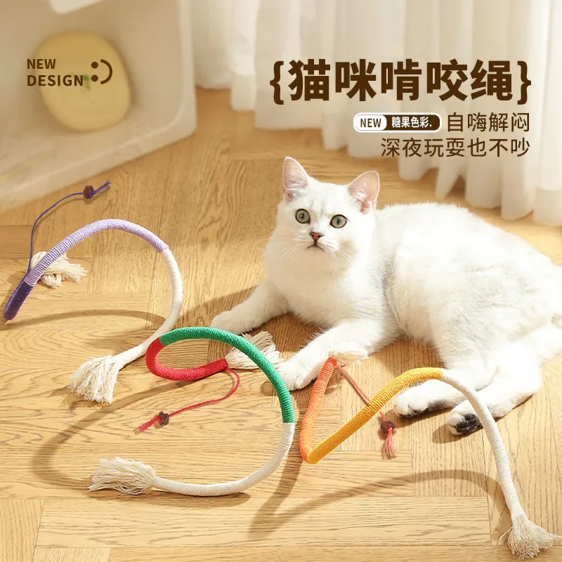 Cuerda para morder para gatos, juguetes para mascotas, artefacto para aliviar el aburrimiento, palo de molienda de dientes, juguetes resistentes a mordeduras, suministros para gatos - imagen 2