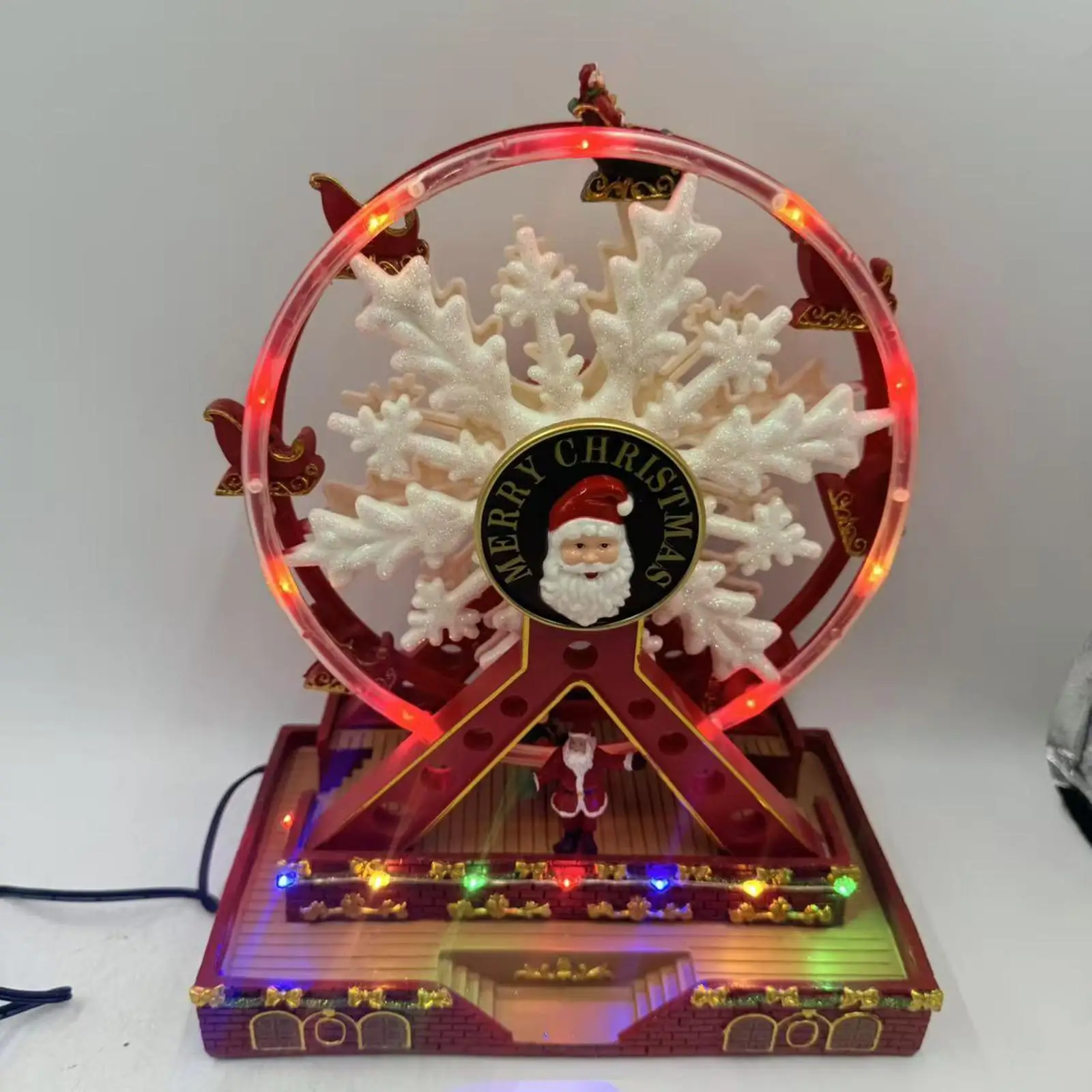 Rotating Ferris Wheel Sculpture Resin Christmas Tabletop Decoration Musical Box Ornament for Living Room Interior