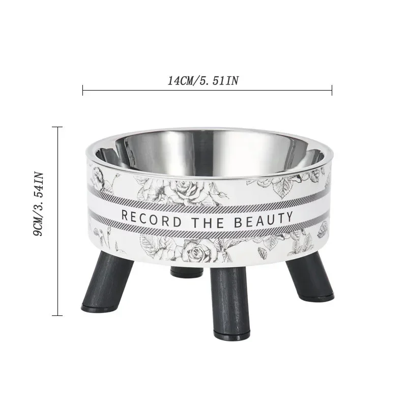 Boca de alimentación, cuenco negro, pie retro para gato, una pieza alta de dibujos animados, sin cuello de acero, cuenco alto de acero inoxidable para mascotas, cuenco de protección, cuello de agua - imagen 3