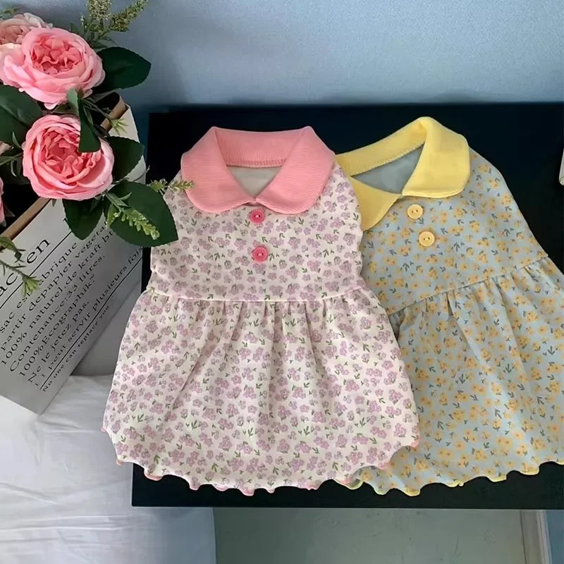 Ropa sin solapa para perros, falda de verano para cachorros, ropa para perros pequeños, vestido Floral de peluche, jersey de Bichon Frise, ropa para perros femeninos