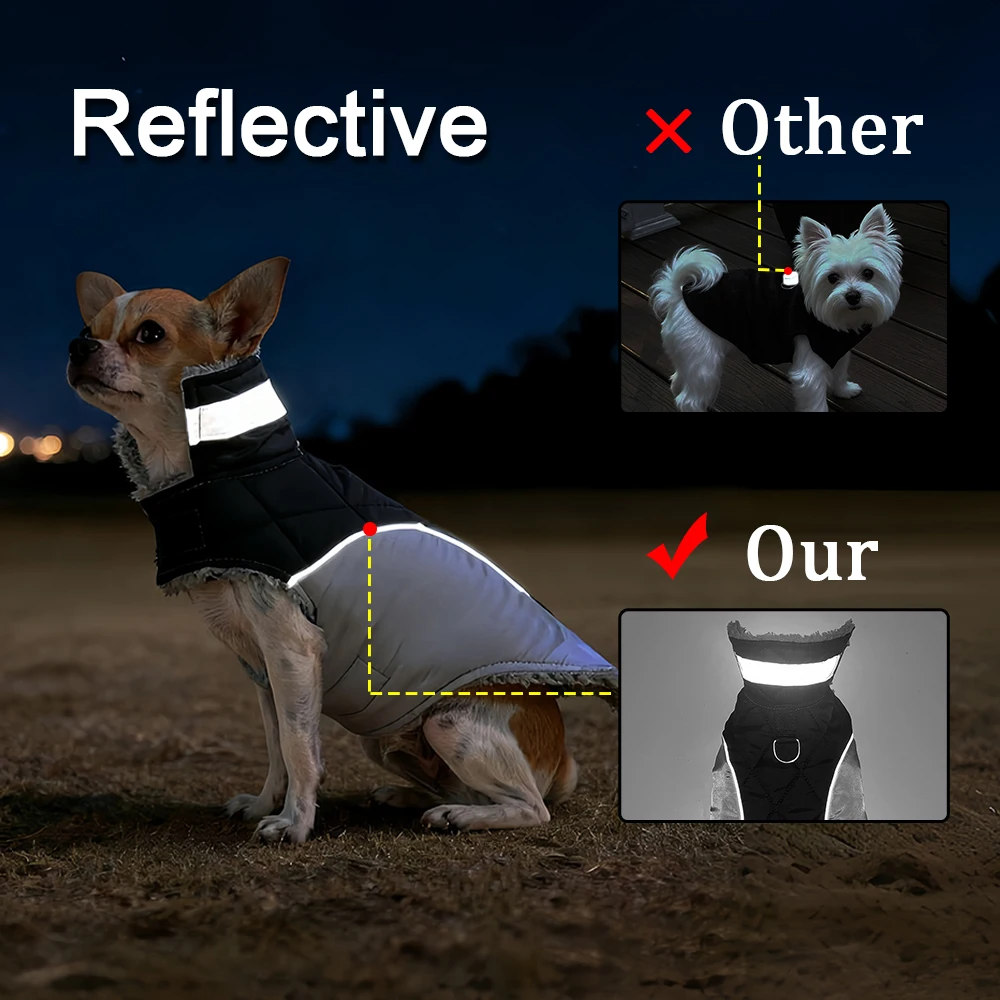 Ropa cálida de invierno para perros, chaqueta a prueba de viento de cuello alto para perros pequeños y grandes, chaleco reflectante impermeable para mascotas, abrigo, monos de Pug - imagen 3