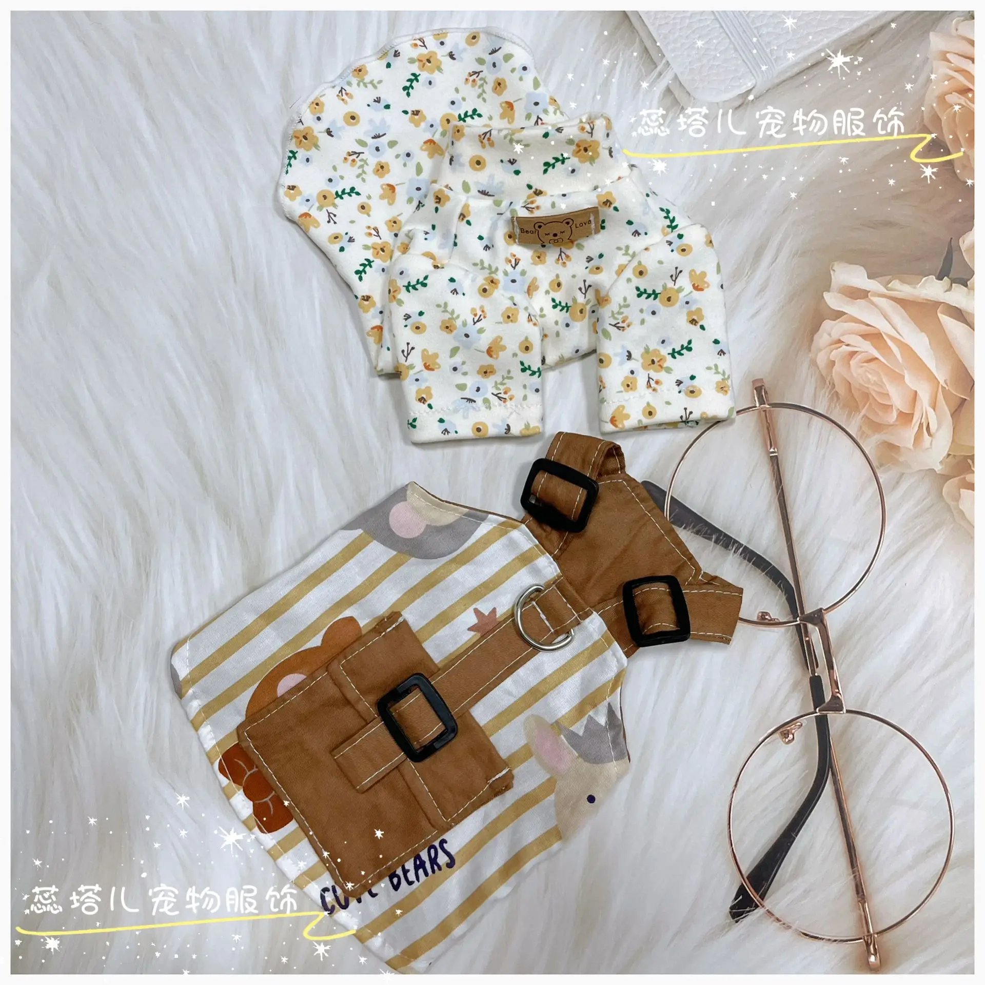 Falda con tirantes para perro, camisa con parte inferior Floral, ropa de trabajo de algodón puro para mascotas, chaleco, conjunto de oso, vestidos para perros pequeños, ropa para cachorros