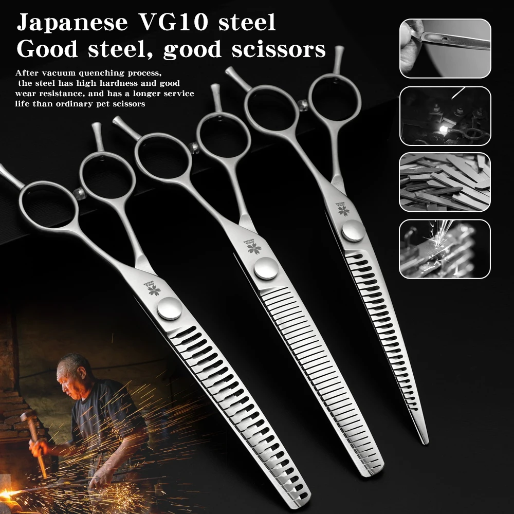 Tijeras profesionales para el cuidado de mascotas, tijeras curvas para dientes de espina de pescado, herramientas de aseo JP vg10 de 7,0 pulgadas, tasa de depilación del 70% - imagen 4