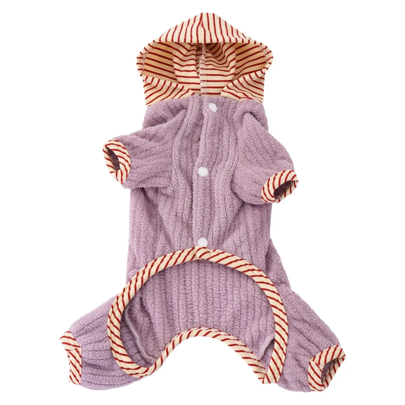 Lindo mono para perros con capucha a rayas, mono para mascotas con decoración de estrella H, ropa cálida de invierno para perros pequeños Yorkie Bichon - imagen 2