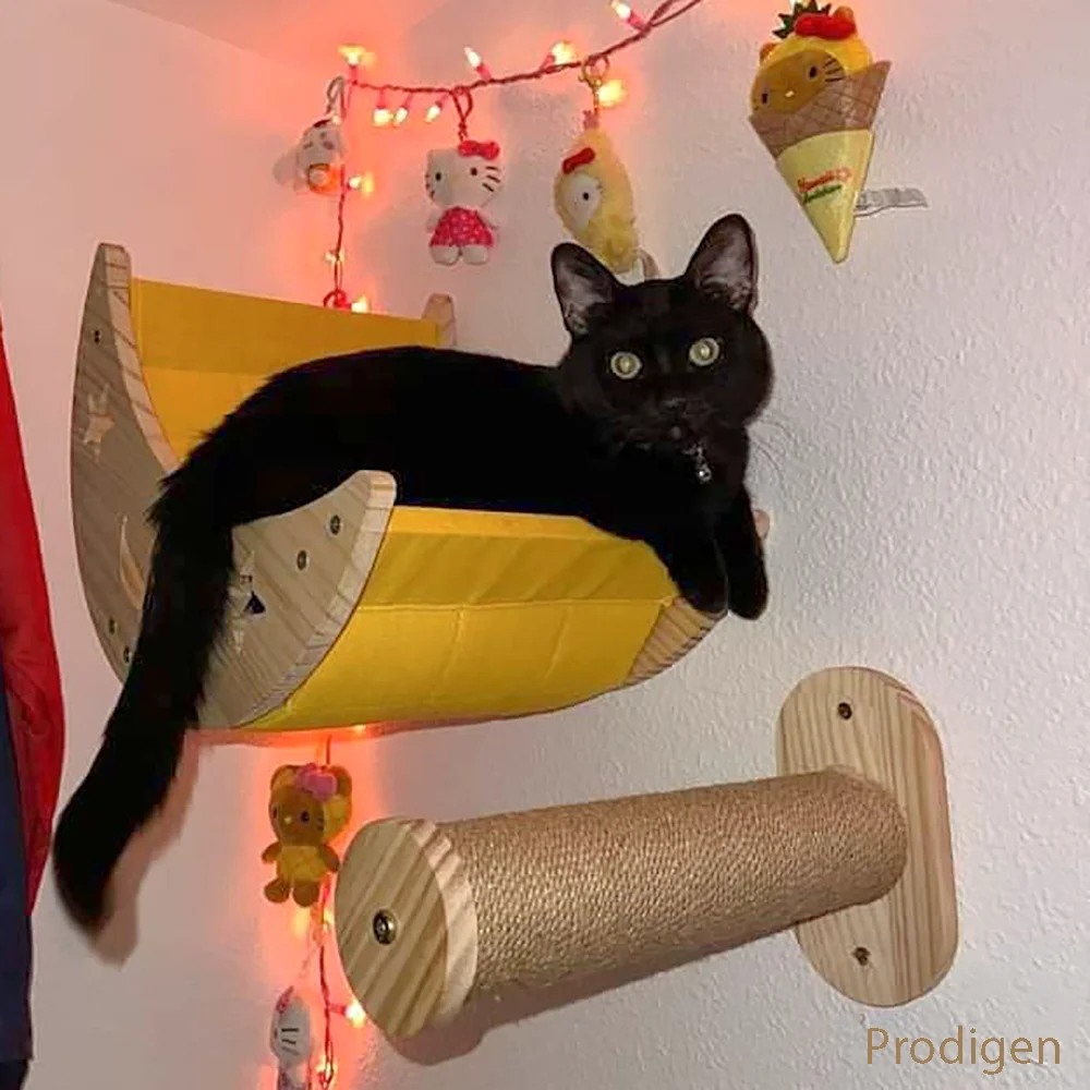 Hamaca montada en muebles de pared para gatos grandes o gatitos, perchas de árbol trepadoras de madera, camas, juego de escaleras de Sisal - imagen 4