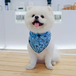 Bandana floral bohemia ajustable para perros y gatos – Azul y verde