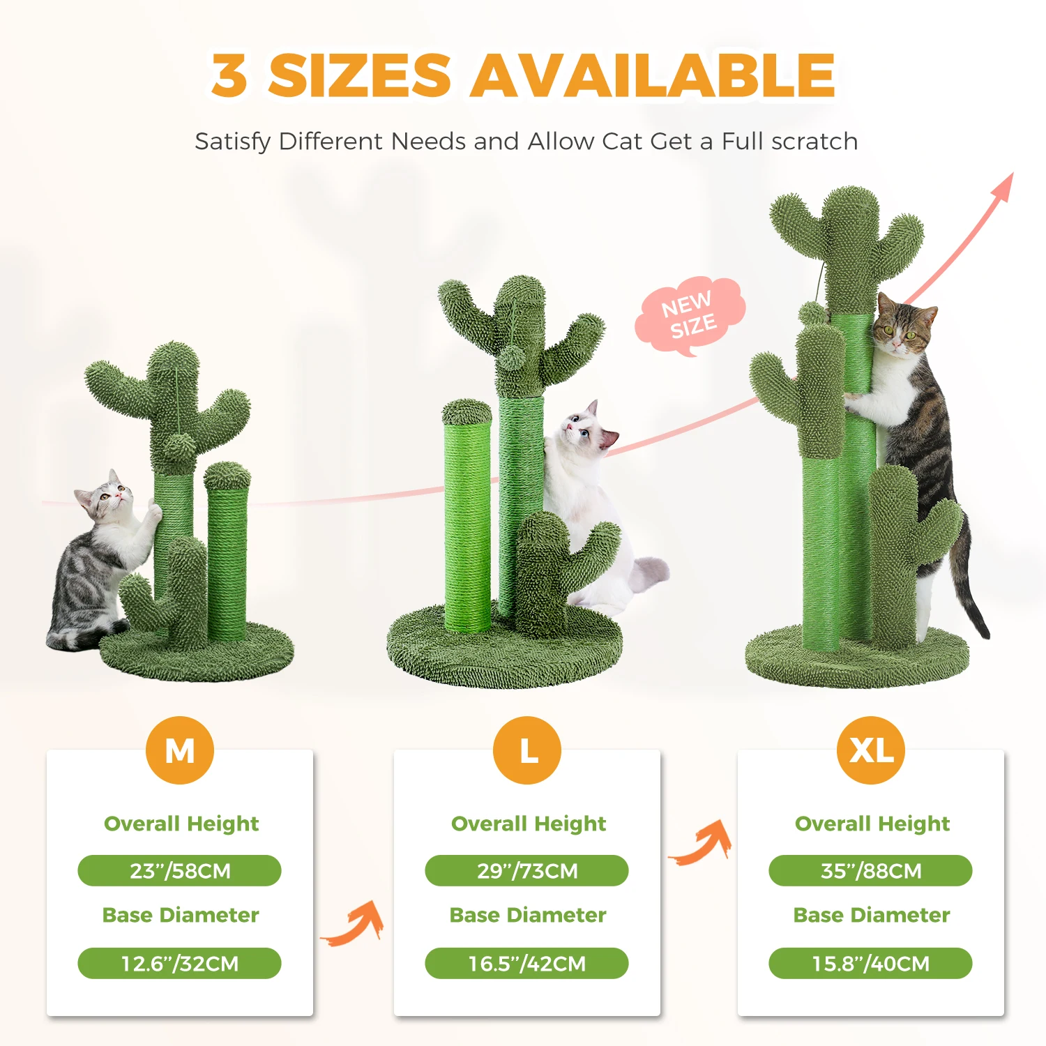 Poste à gratter pour chat Cactus, arbre à chat Cactus, grattoir pour chat vert avec corde en Sisal naturel, boule pendante interactive, meubles pour chat - imagen 5