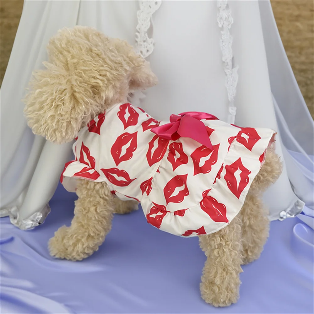 Vestido con lazo para perro cachorro, ropa para mascotas de primavera y verano, vestidos de princesa con estampado de rosas para perros pequeños y gatos, ropa para perros - imagen 3