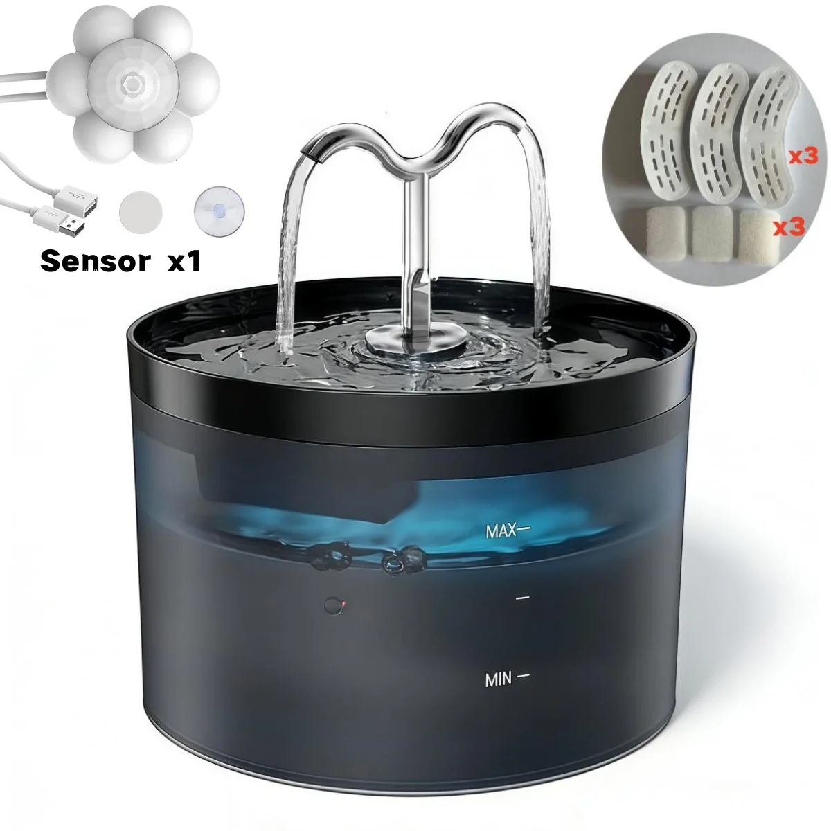 Fuente de agua para mascotas, juego de filtros automáticos, bebedero eléctrico silencioso para gatos, filtring de recircular de 2,1l, dispensador de agua para perros y gatos