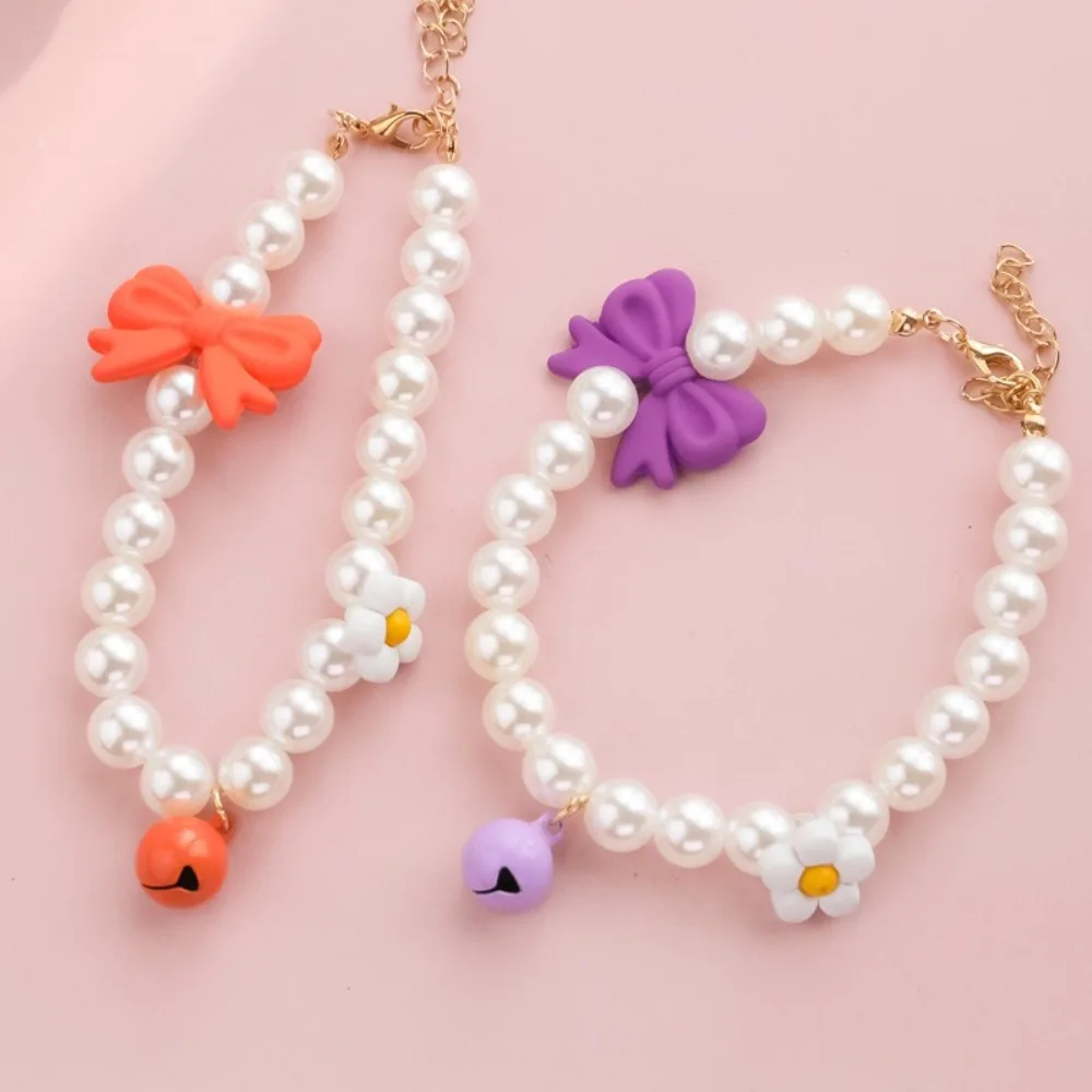 Collar de perlas rosas mono con cascabel y lazo para gatos y perros - imagen 2