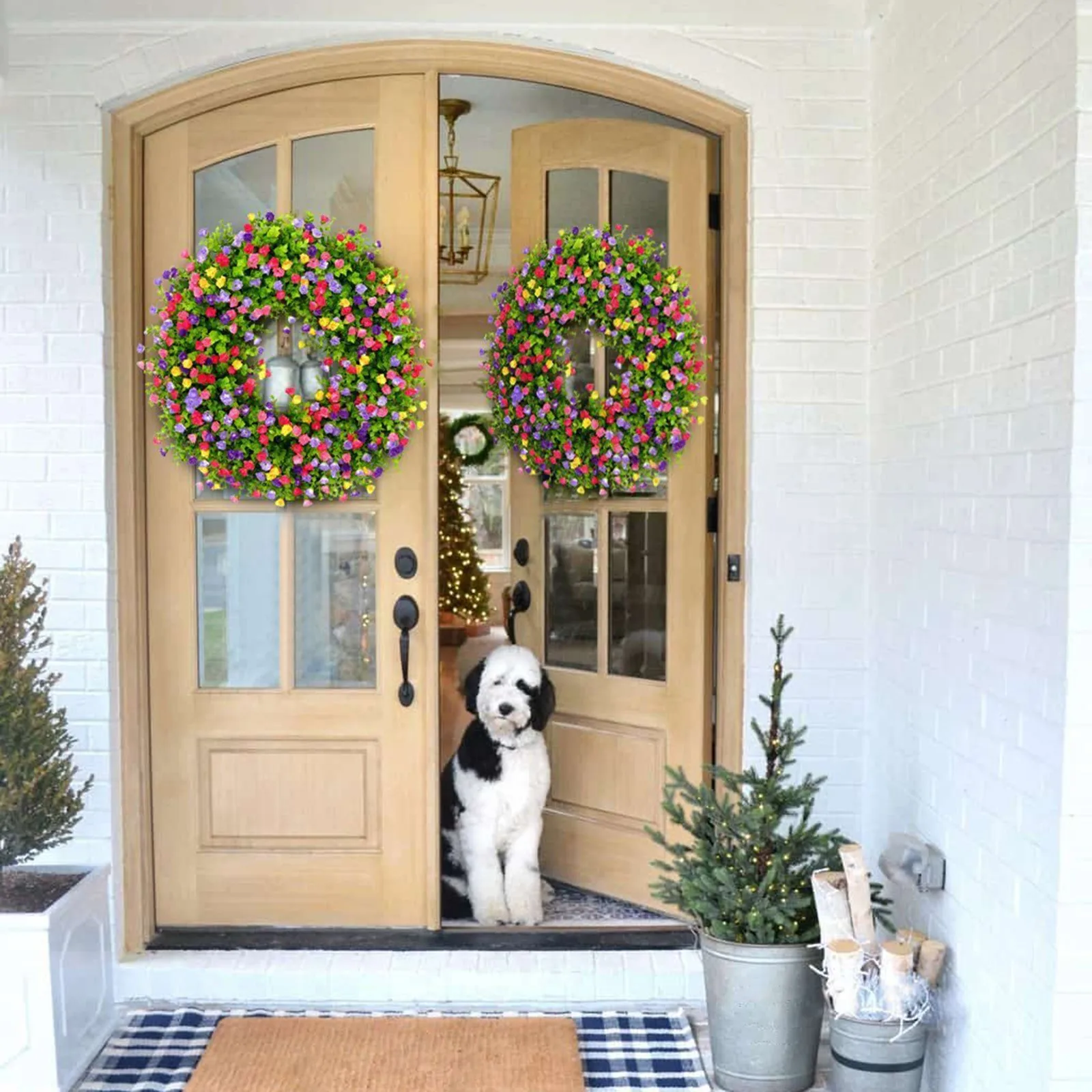 Guirnalda de flores artificiales para puerta, decoración colorida de eucalipto, ideal para regalo de boda, primavera y verano - imagen 2