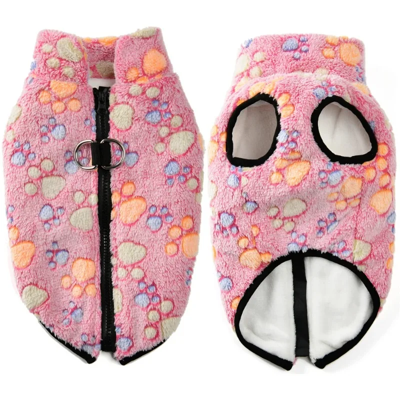 Ropa de lana para perros, chaqueta cálida de invierno para cachorros, suéter para perros pequeños y gatos, abrigo con cremallera, anillo en D, estampado bonito, trajes para mascotas Chihuahua - imagen 3