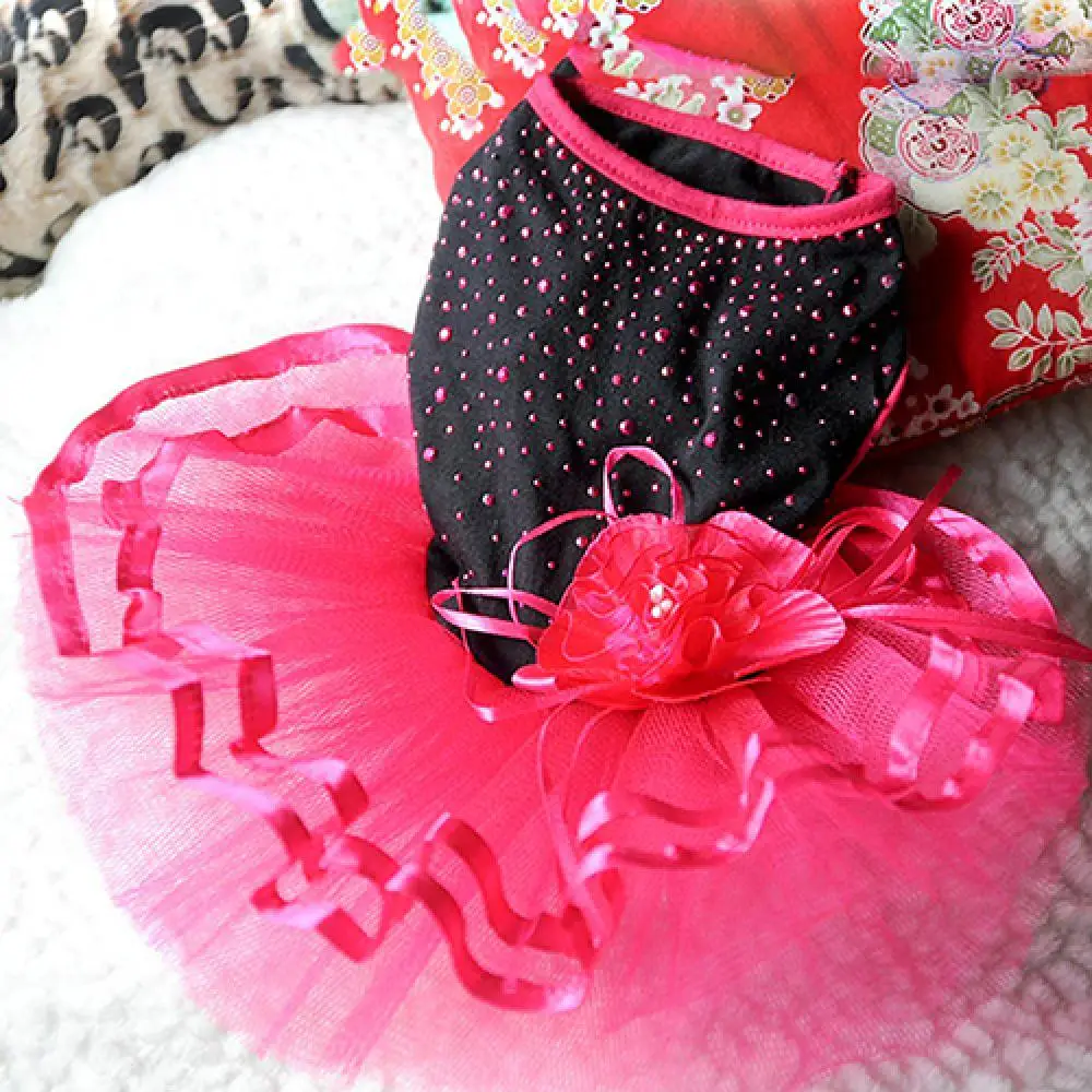 Vestido de Ballet de gasa con flores rosas para perro, falda pequeña para cachorro, gato, ropa de princesa, XS/S/M/L - imagen 5