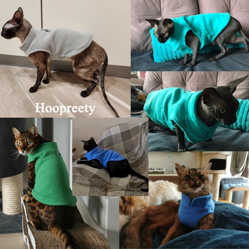 Ropa de gato de Color sólido, suéter suave de invierno para gatitos, chaleco polar de gato esfinge, chaqueta para gatos pequeños y medianos - imagen 4