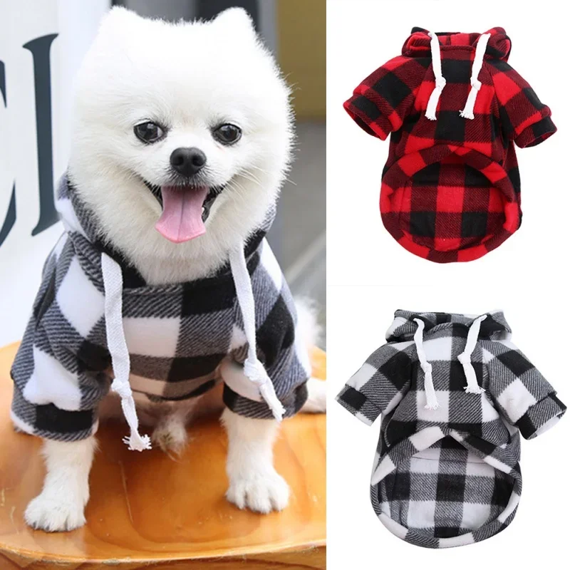 Ropa de invierno para perros de estilo británico, chaqueta con capucha a cuadros, abrigo grueso y cálido para perros grandes, ropa para perros pequeños, medianos y grandes - imagen 3