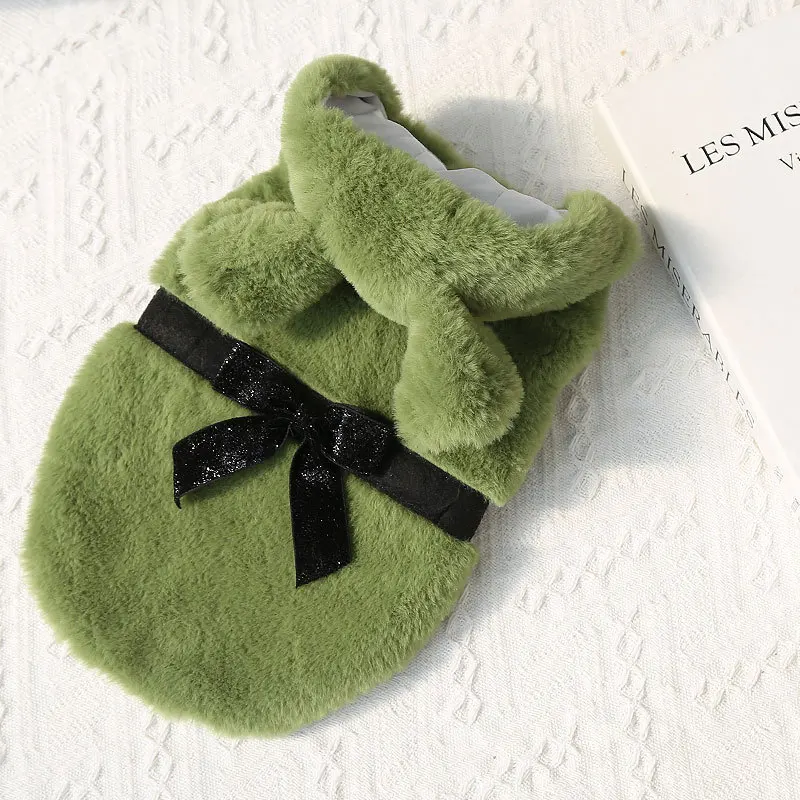 Ropa de otoño e invierno para mascotas, abrigos de piel, decoraciones de lazo, suministros de osos de peluche, abrigo para perros pequeños y medianos - imagen 5