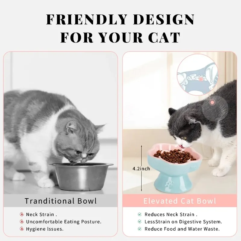 Cuenco elevado para gatos de comida lenta, cuenco de comida de vidrio elevado y título de cerámica para perros pequeños Lento para húmedo y seco - imagen 5