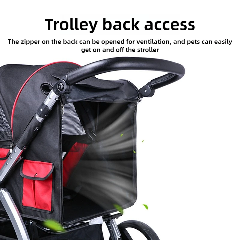 Cochecito de lujo para perros, cochecito para perros de gran espacio, plegable, para mascotas, cachorros, gatos, perros, cochecitos, carrito de seguridad transpirable para gatos y gatitos - imagen 4