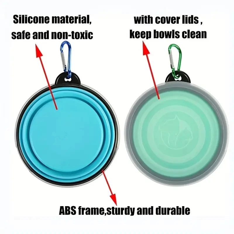 Paquete de 2 cuencos plegables portátiles para perros con tapa, plato de comida y agua apto para viajes con tapa - imagen 5