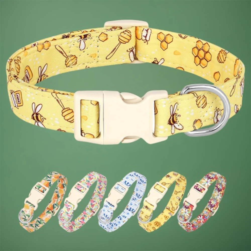 Collar para perro bonito, collares para perros con estampado de nailon, Collar ajustable para perro, estampado de abeja y flor para perros pequeños, medianos y grandes, Chihuahua