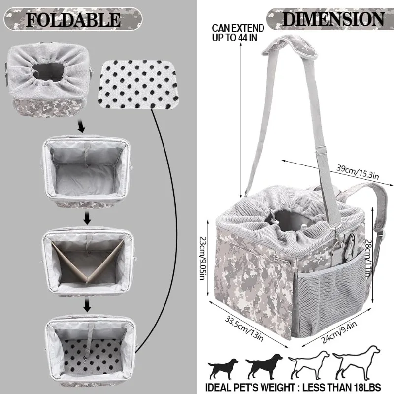 Cesta para bicicleta para perros, portabicicletas para mascotas, asiento de coche para perros con cuerda de seguridad, correa de hombro ajustable, bolsa portátil transpirable para perros y gatos - imagen 5