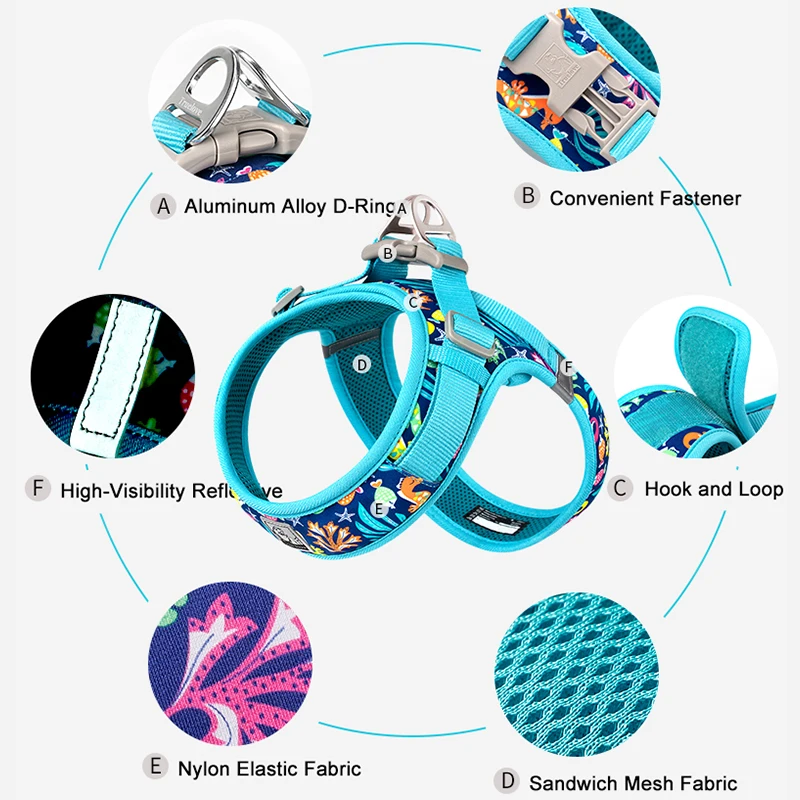 Truelove Arnés de malla con estampado floral para perros y gatos razas pequeñas y medianas para todo tipo de clima ajustable para caminar en verano TLH30131 - imagen 3