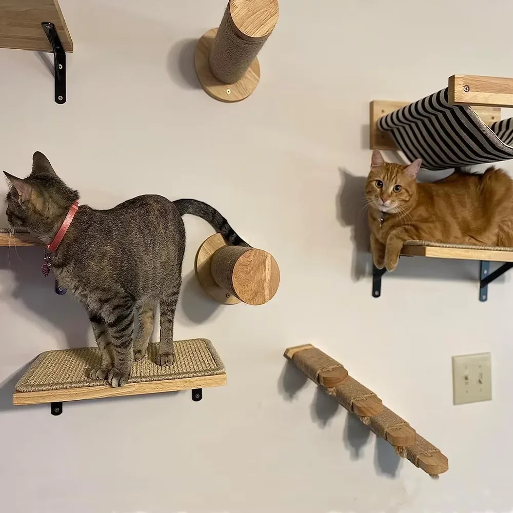 Marco de escalada para gatos, árbol de madera para gatos, hamaca, poste rascador, plataforma de salto con Pedal, muebles de pared para mascotas para interiores - imagen 5