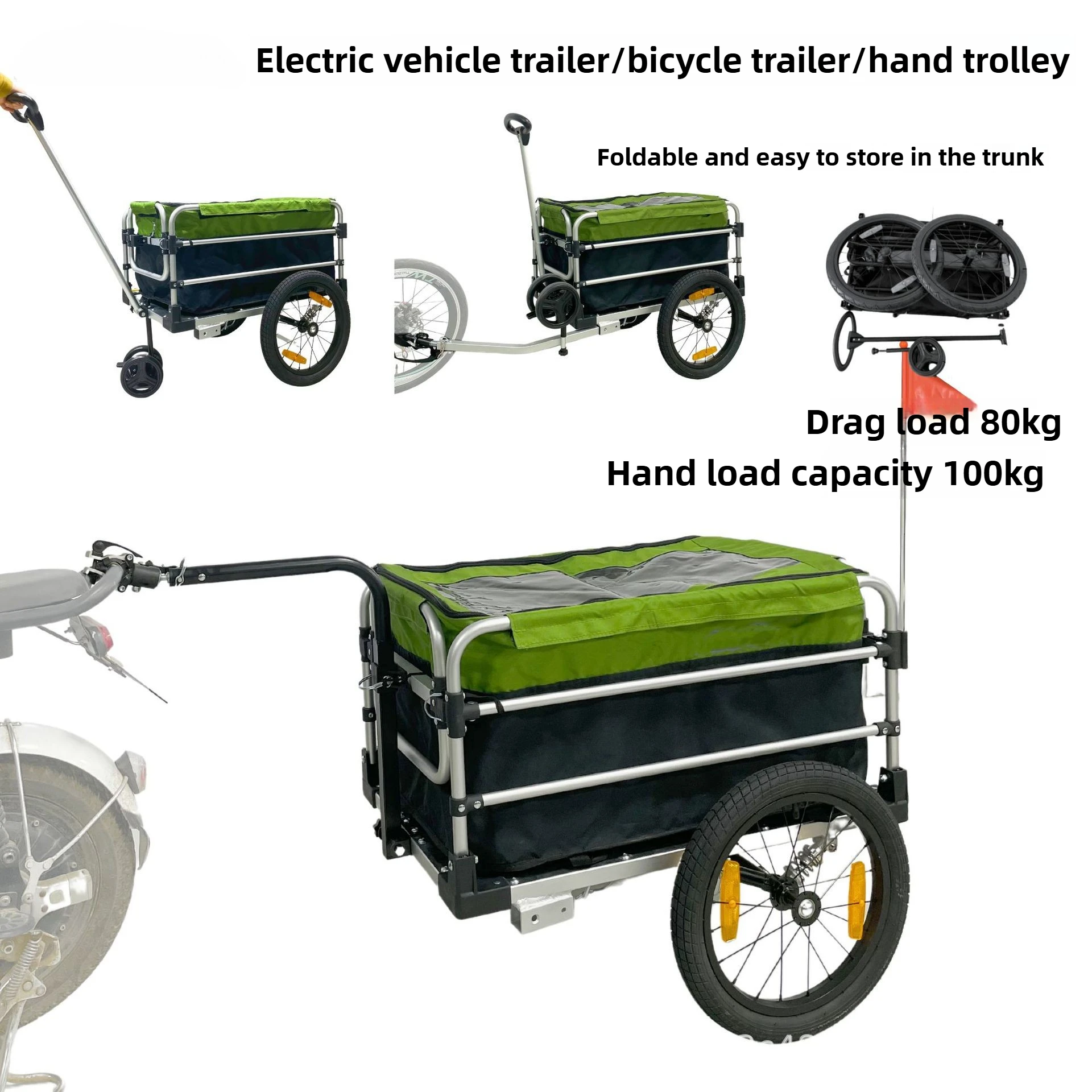 Remolque para mascotas/remolque de bicicleta para vehículo eléctrico/carrito de aleación de aluminio con absorción de impacto tres en uno para viajes al aire libre carga diaria - imagen 2