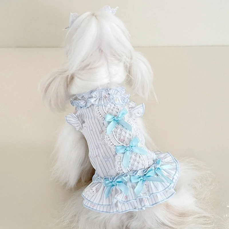 Vestido con cuello de encaje para mascotas, chaleco con lazo bonito, vestidos de princesa frescos para perros pequeños, ropa para cachorros - imagen 5