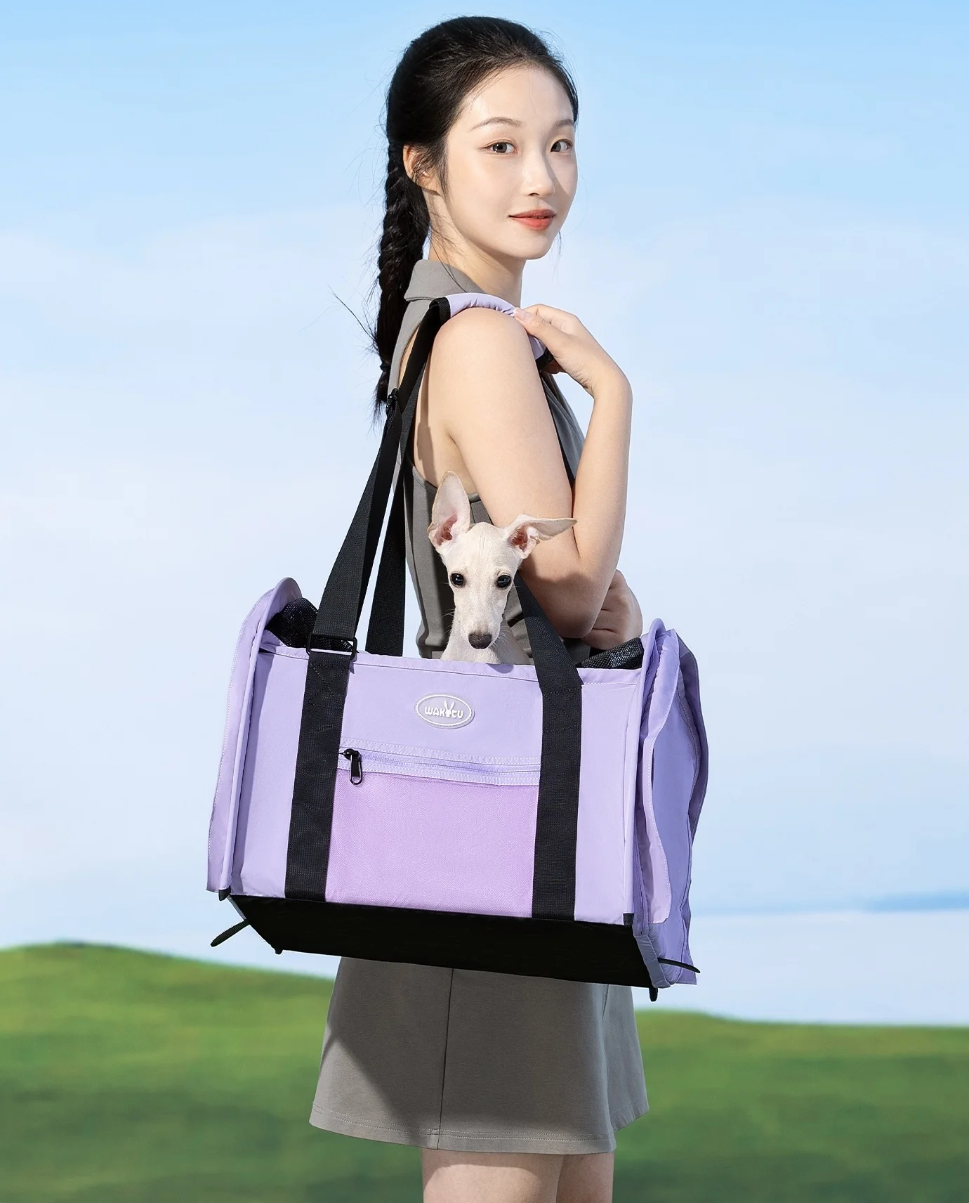 Bolsa de transporte de cara suave para mascotas, bolsa plegable de gran capacidad para exteriores, bolsa para gatos, transpirable, aprobada por aerolínea, bolsa para mascotas, transportador de perros morado - imagen 5