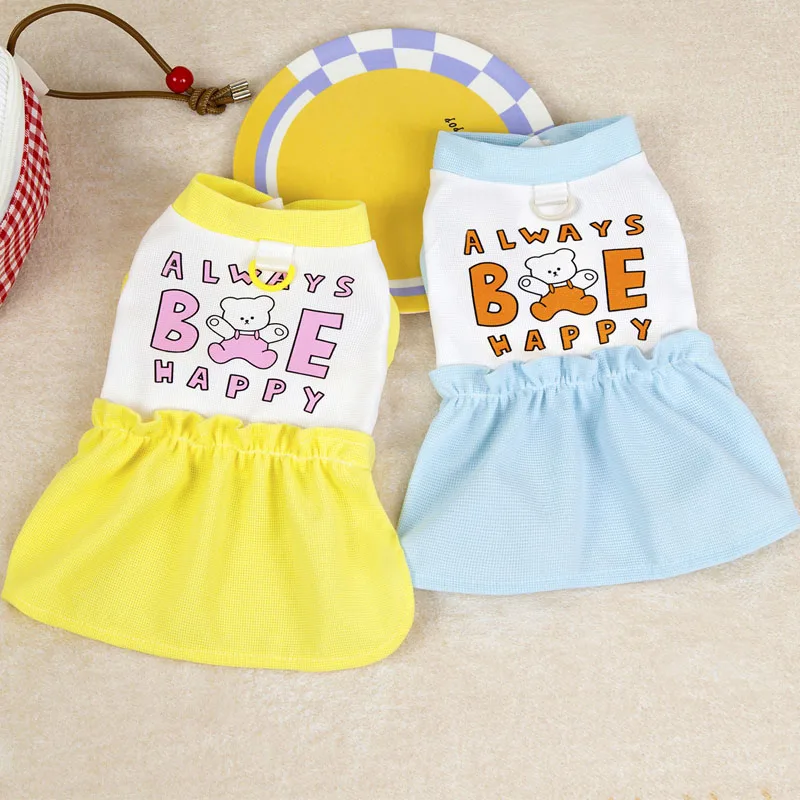 Ropa para perros, vestidos camiseros para niñas, ropa de verano para cachorros azules y amarillos para perros pequeños, falda para caniche, ropa para perros