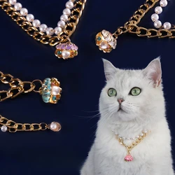 Collar de concha de perla para mascotas, cadena de diamantes de perlas, Collar de concha colorida de princesa para perros y gatos, accesorios para cachorros