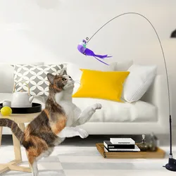 Juguete interactivo para gato con ventosa y plumas, manos libres