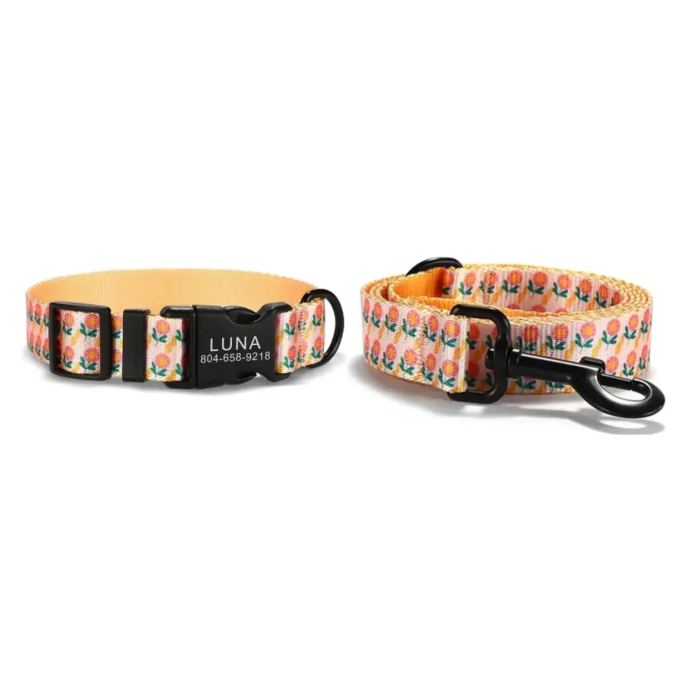 Collar de perro personalizado con grabado gratuito, correa para mascotas a juego, hebilla de contactos personalizados, Collar para mascotas de gato naranja