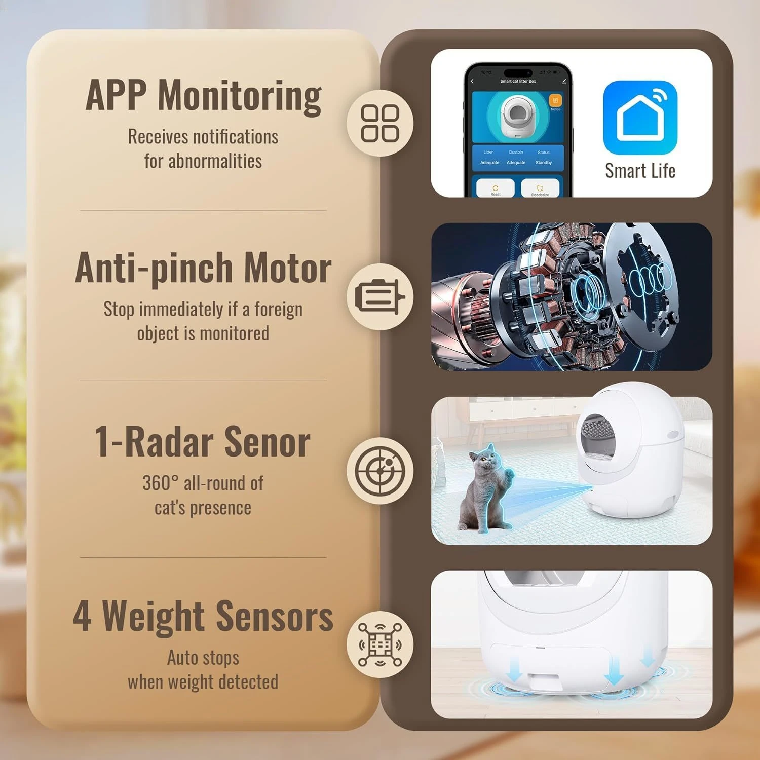 Caja de arena de autolimpieza, caja de arena automática para gatos, autolimpieza para múltiples gatos, diseño antipellizcos/eliminación de olores, todo uso de arena - imagen 4