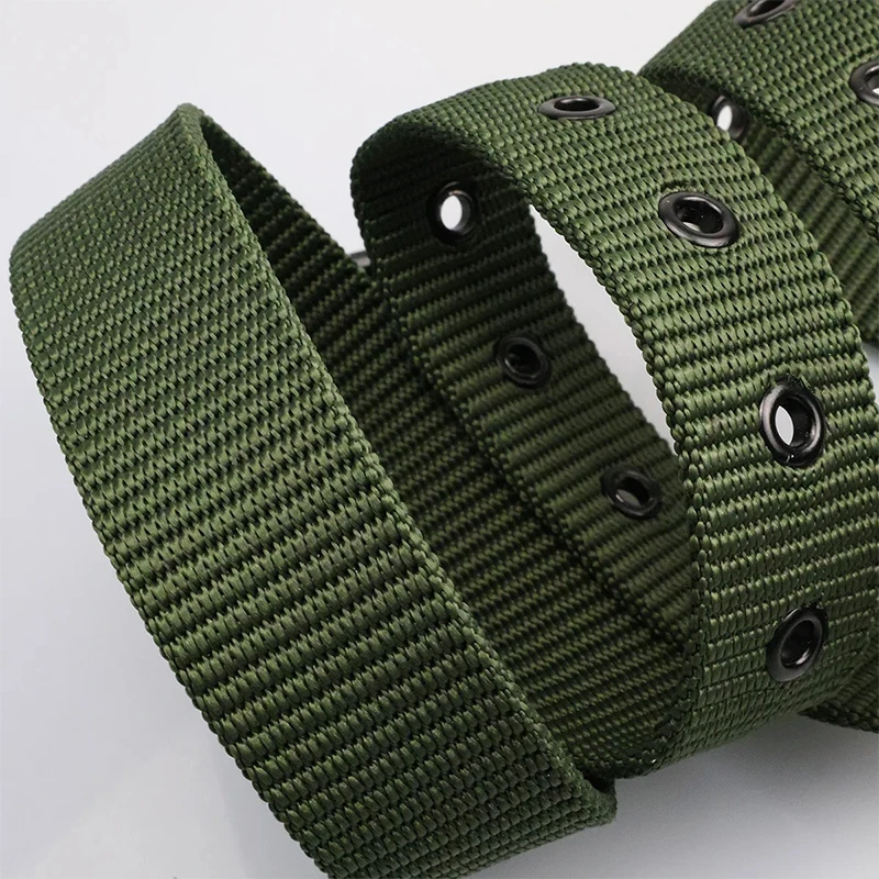 Cinturón para hombre, cinturón de cuero con hebilla de lona porosa, cinturón táctico para deportes al aire libre, cinturón con ojales a la moda para mujer con cinturón vaquero para mujer - imagen 2