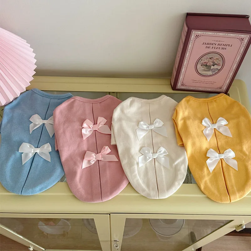 Sudaderas con capucha para perros y niñas, camisa, jerséis rosas y azules, ropa con lazos para perros pequeños, camiseta Base para cachorros de perro salchicha Chiwawa XS