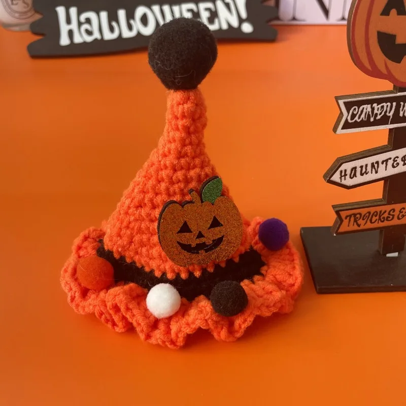 Sombrero de vestir para fiesta de Halloween para mascotas, bonito gorro tejido con gancho de calabaza, gorros para mascotas, accesorios para perros pequeños y cachorros - imagen 3