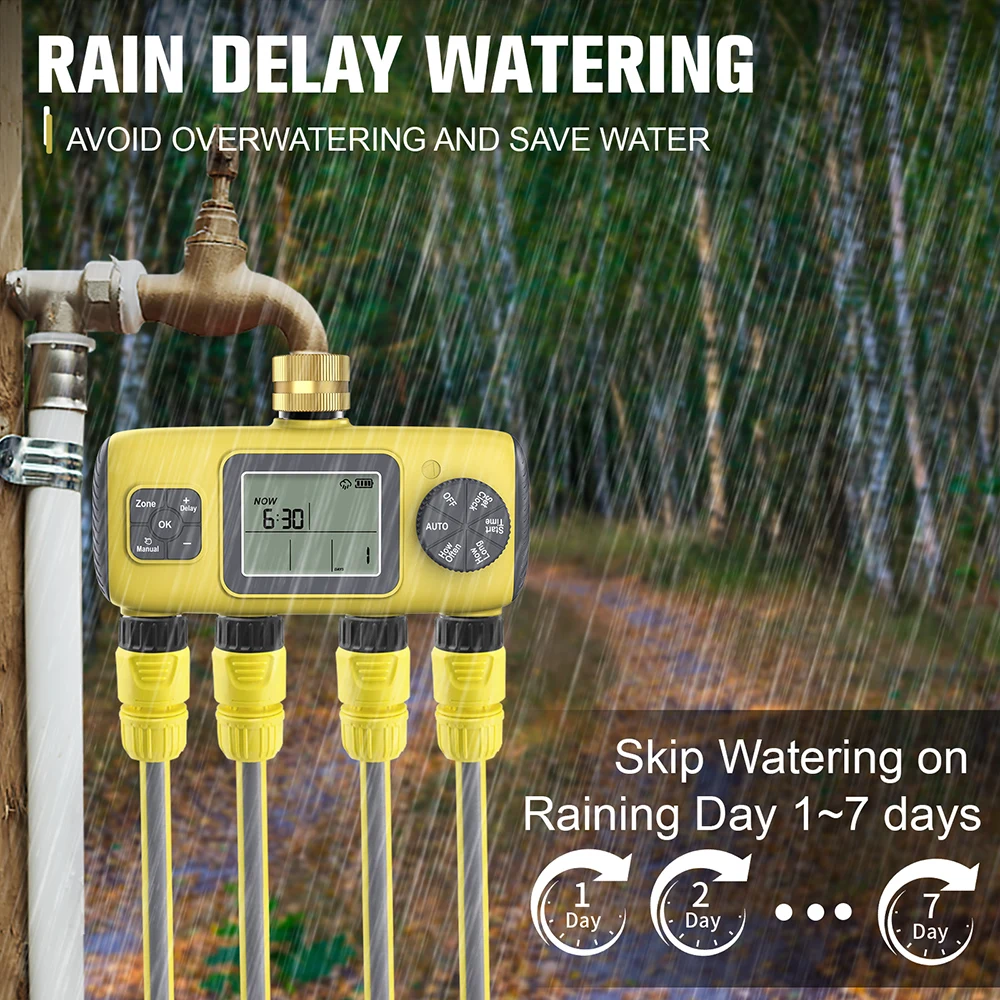 Temporizador de agua de riego resistente al agua IPX5, 2/4 salidas, temporizador de riego Digital, controlador de riego, temporizador de aspersor de jardín al aire libre - imagen 5
