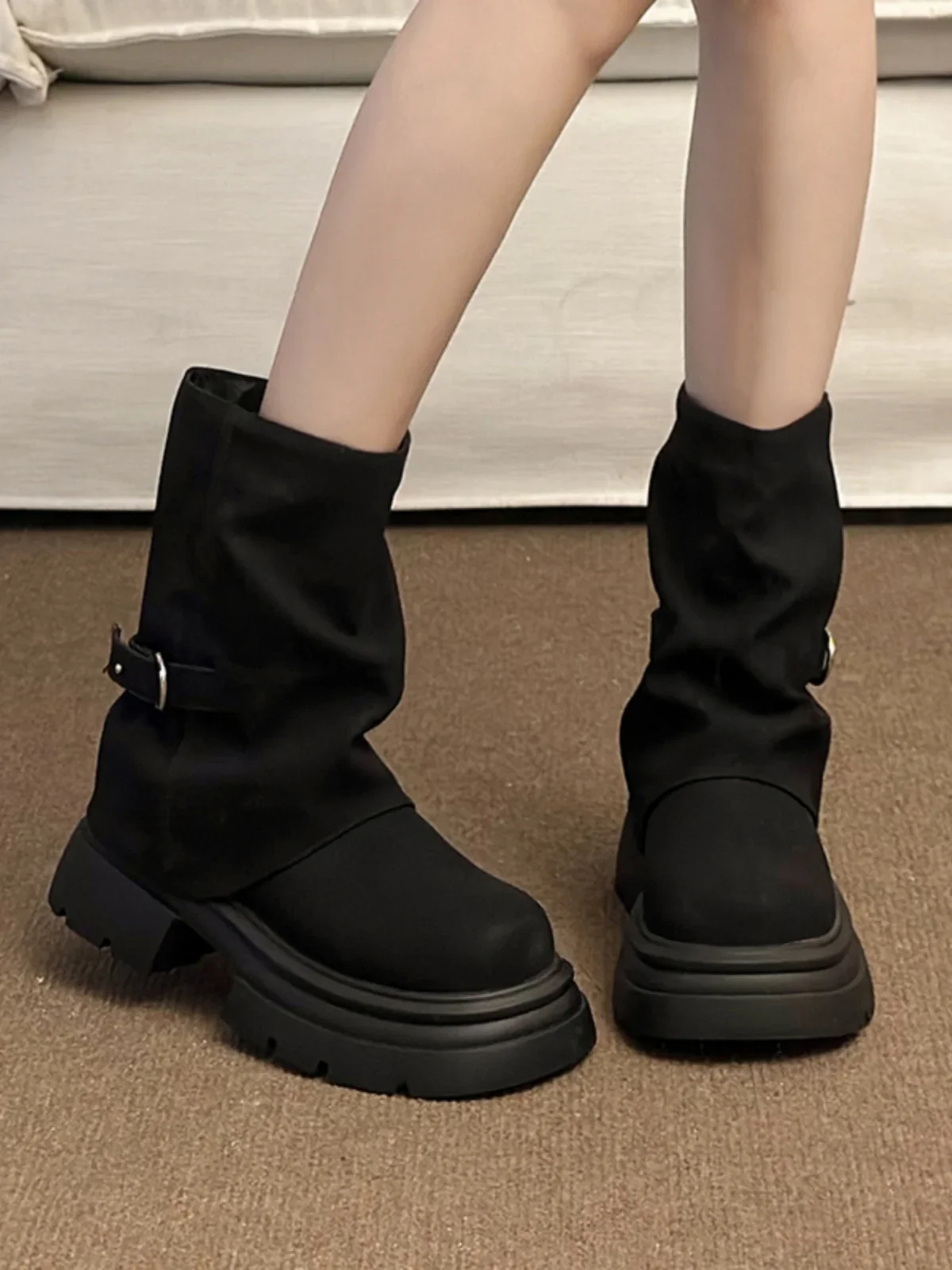 Botas marrones Ort para mujer, botas Thi Bot Faion de otoño e invierno, zapatos de tubo de pierna delgada, zapatos de mujer con punta redonda Street Sle - imagen 5