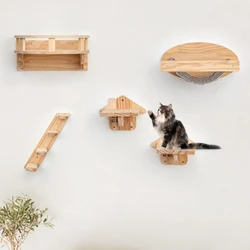 Nido de madera para gatos montado en la pared - Plataforma de salto